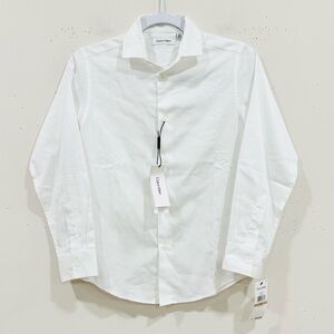Calvin Klein Boys Sateen Modern Fit Button Shirt White Kids Back to School Sz 12